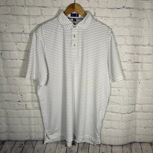 Stitch Golf Polo Shirt Mens Medium Large White Blue Striped Stretch Quick Dry